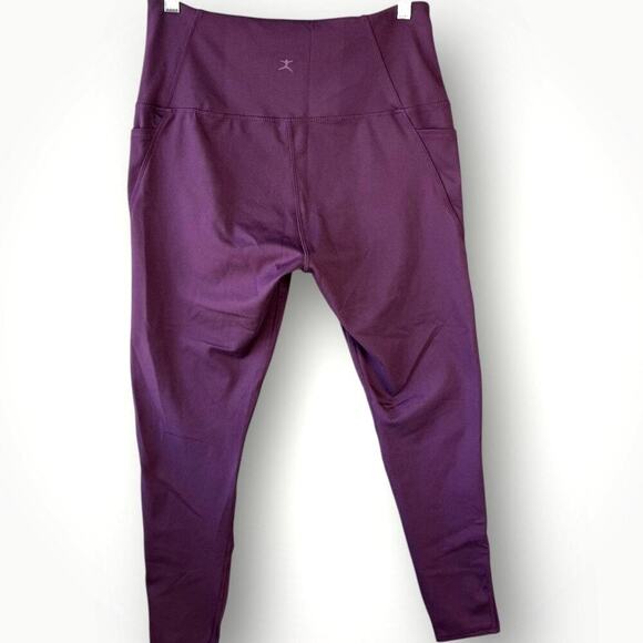 Danskin Activewear Yoga Gym Workout Tight Leggings Pocket High Rise Size L Plum - Picture 3 of 16